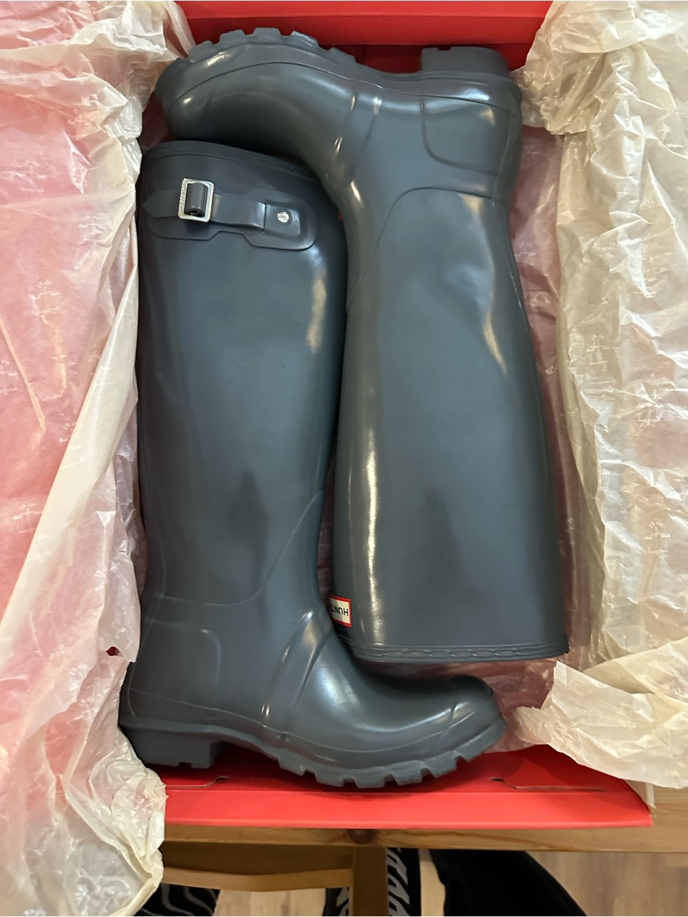 Hunter Original Tall Gloss Rain Boots Graphite Gray Size 6 w/ Box
